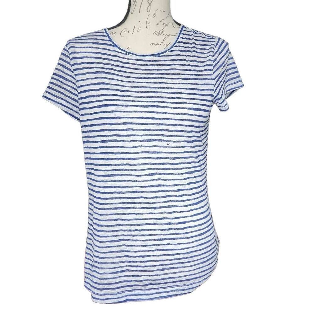 Express Women's Size Medium Blue White Striped Burnout Short Sleeve T-shirt